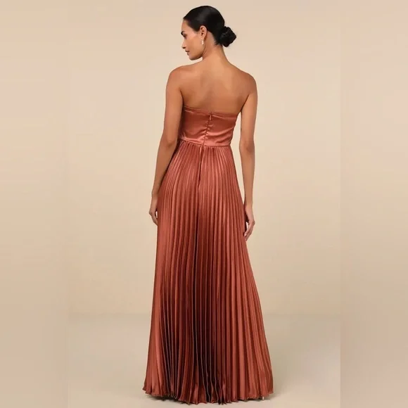 Lulu's Strapless Copper Pleated Dress - Picture 5 of 16